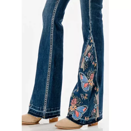 Jeans Grace in LA Butterfly Embroidery Mid-Rise Baby Flare EL-61881