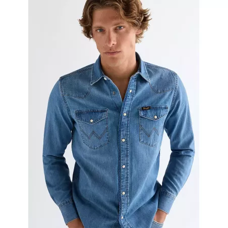 Camicia Wrangler Western Shirt Mid Light Wash 112378393