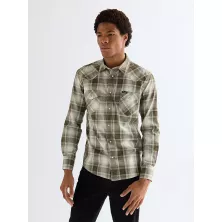 Camicia Wrangler Western Shirt Green Tan 112378078