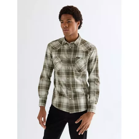 Camicia Wrangler Western Shirt Green Tan 112378078