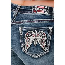 Jeans Grace in LA Americana Angel Embroidery Mid Rise Bootcut EB-61720